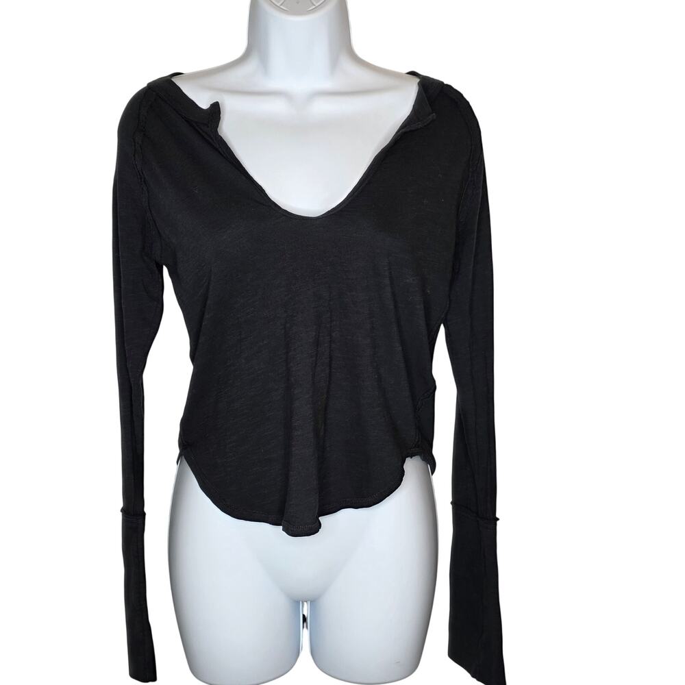 Free People We The Free Long Sleeve Cropped V Neck Cotton Top Size XS